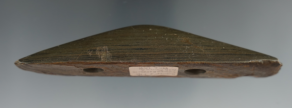 4 7/8" Keeled Gorget/unscooped Boatstone found in Seneca Co., New York. Pictured.