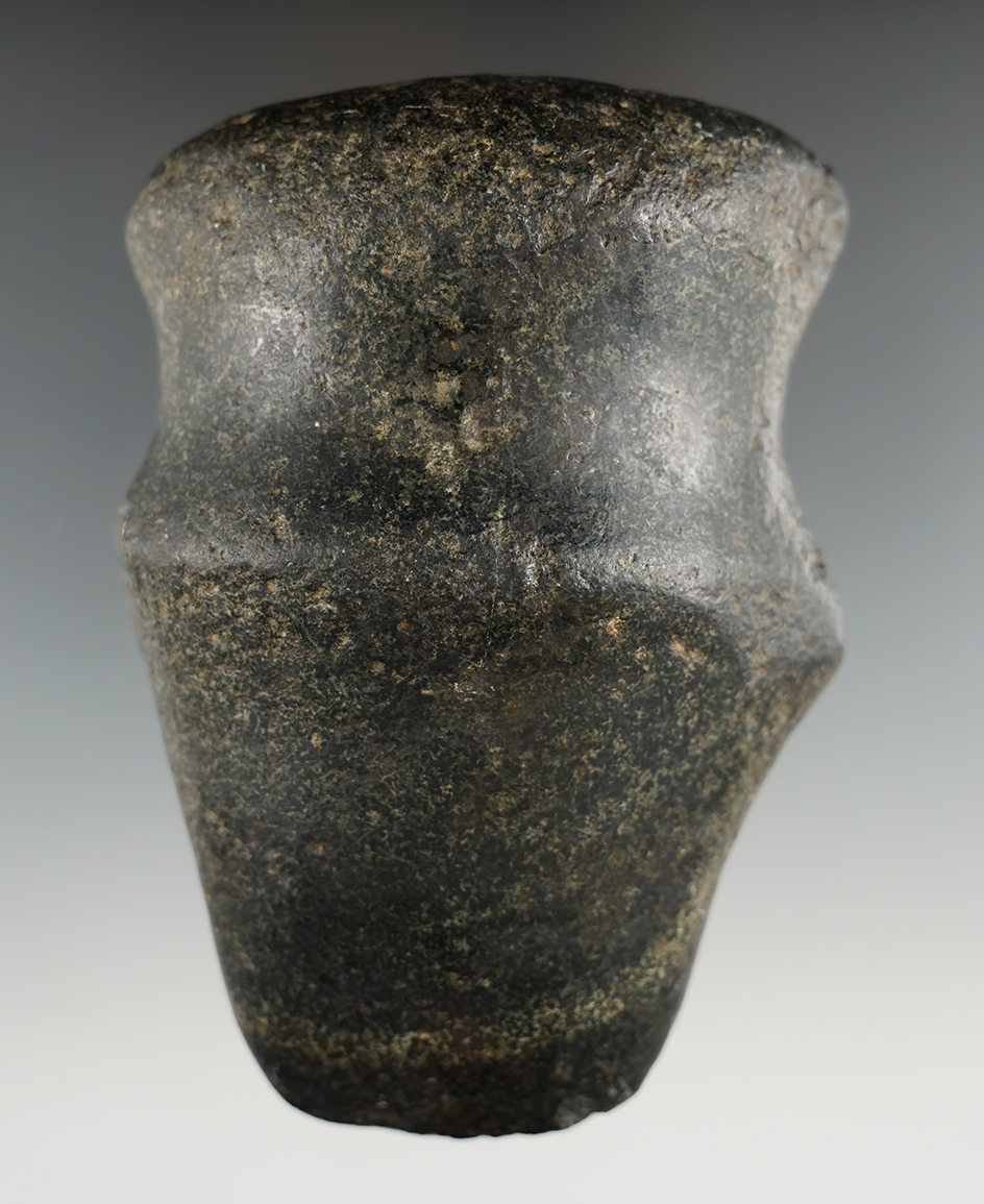 Nice! 4 5/16" Full Grooved Axe made from dark green and black Steatite - Lagrange Co., Indiana.