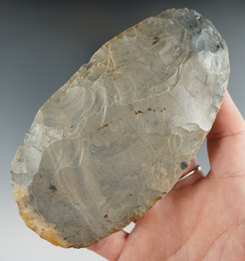 Heavily patinated 4 7/8" Hornstone Blade or Celt found in Kentucky. Ex. Richard collection.