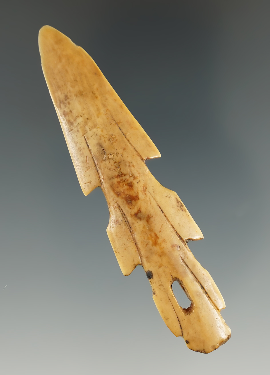 3 1/4" Beautifully crafted Inuit ivory harpoon tip found in Alaska.
