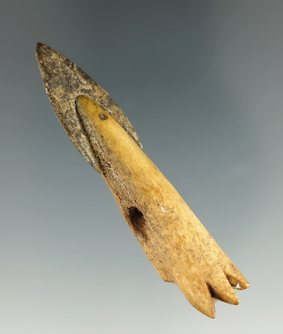 Nice! 2 11/16" Alaskan toggle harpoon assembly - Caribou bone shaft and  steel Blade