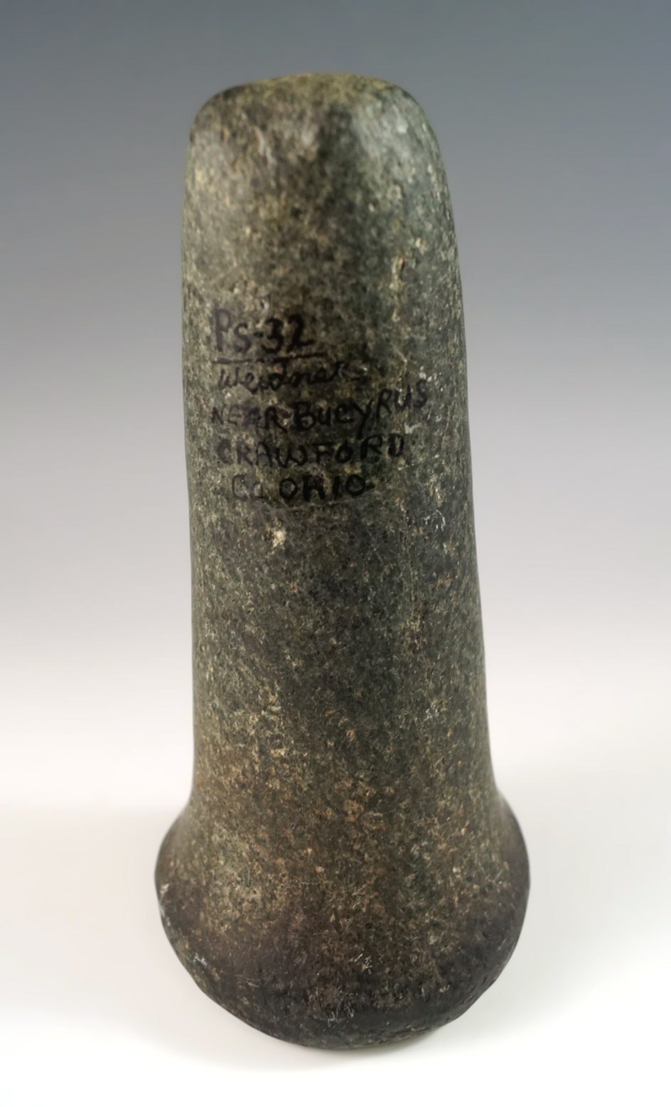 6" Tall nicely polished Bell Pestle found near Bucyrus, Crawford Co., Ohio. Ex. Len Weidner.