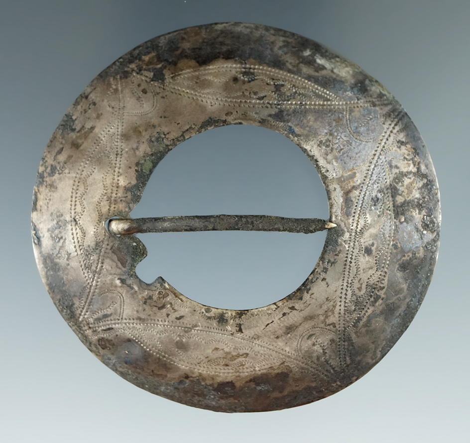 2 1/4" Diameter circa 1700s trade silver Brooch found in Fulton Co., Illinois. Ex. D. Cruzan.