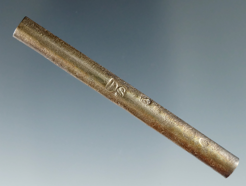 2 1/2" Trade silver Hair Tube made by David Stroughton of Kingston Ontario, 1795-1800.