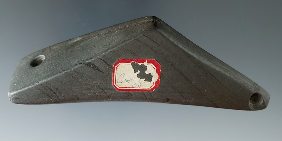 Uniquely styled and 4 3/8" perforated tie-on Weights made from Slate found in Michigan.