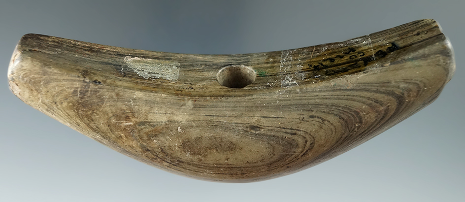 5" Crescent Bannerstone with restoration to part of one end found in Newaygo Co., Michigan.