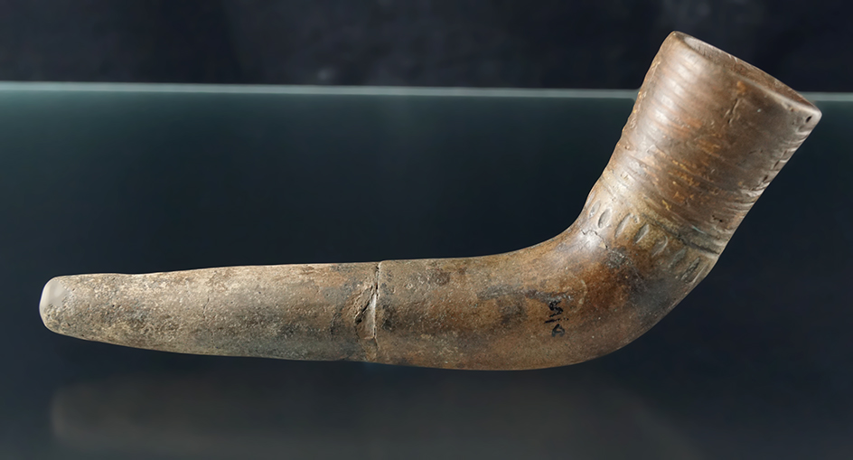 Large 6 1/2" Ring Bowl Pipe, bowl area is completely restored, and the stem is broken and glued.