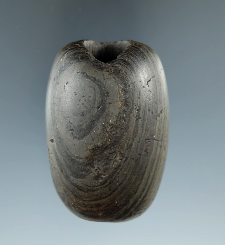 2 5/8" Tubular Bannerstone found in Pickaway Co., Ohio. Ex. Dr. Stanley Copeland #33/2.