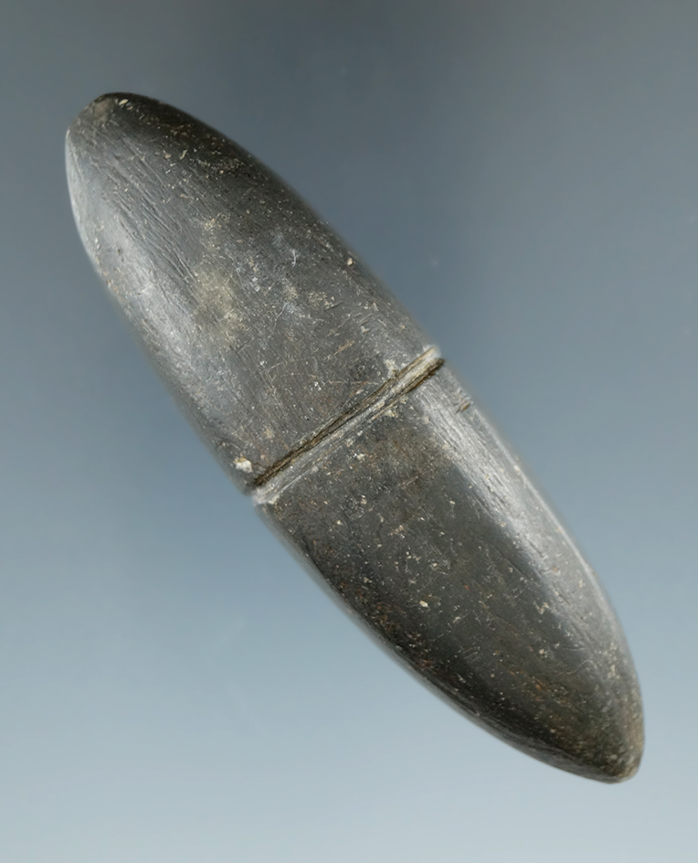 3 3/4" Grooved Elliptical Atlatl Weight found in Knox Co., Ohio in 1967 by Bill Montgomery.