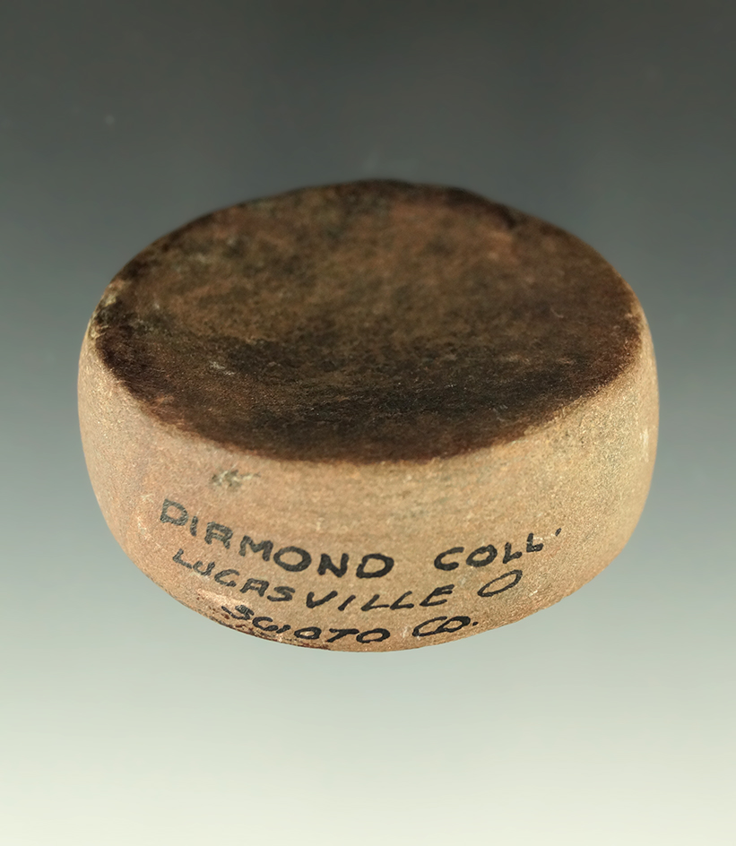Well patinated 2" diameter Discoidal found near Lucasville, Scioto Co., Ohio. Ex. Diamond, Eulert.