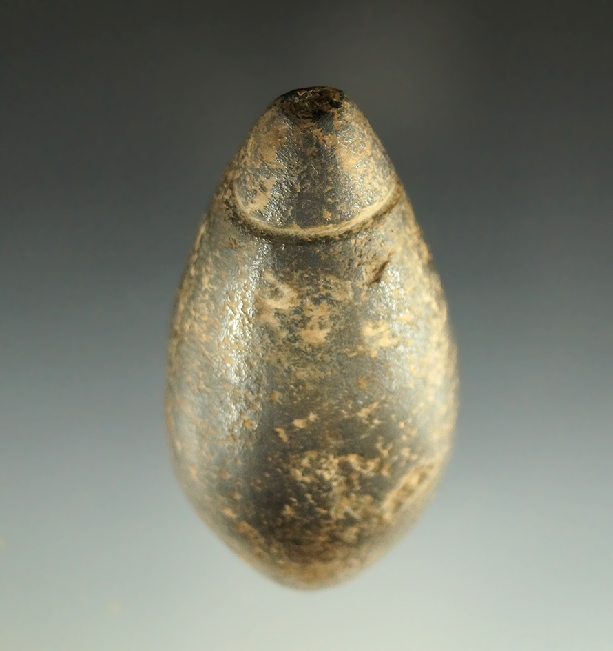 2 1/2" Hematite grooved Plummet in good condition found in Illinois.