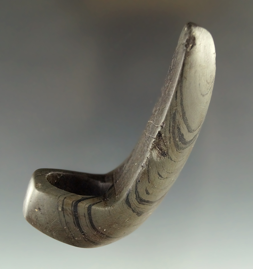 Rare and nice! 2 7/8" tall Geniculate Bannerstone made from beautifully banded glacial slate Ohio.