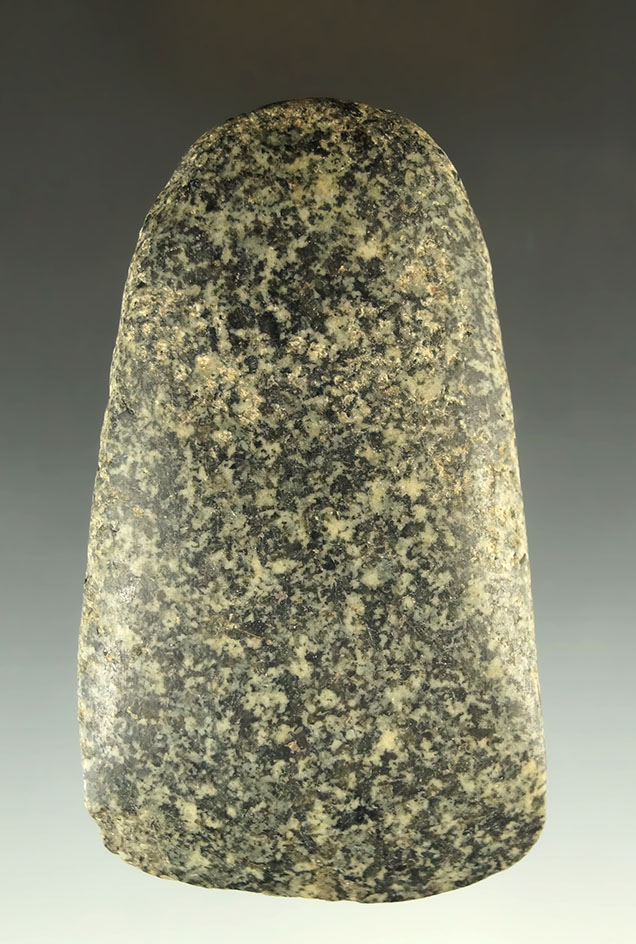 Excellent overall polish on this 3 3/4" speckled granite Celt found in Ohio.