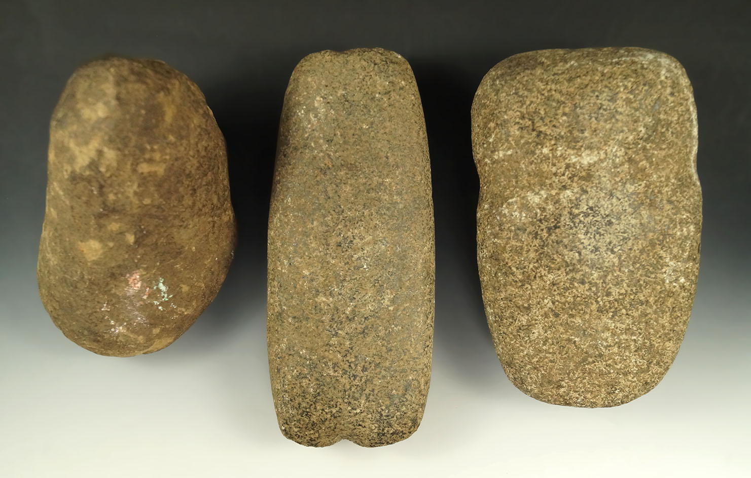 Set of 3 stone tools found in Ohio including a 6 1/4" Celt, a 5 5/8" Axe and a  4 3/8" pestle.