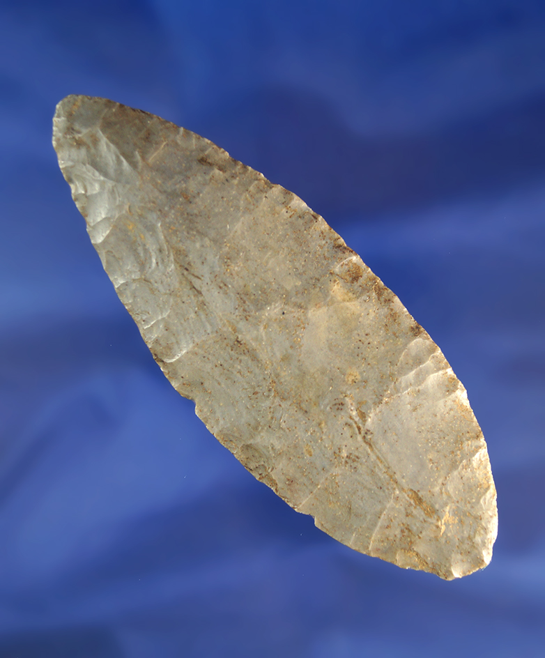 Heavily patinated 4 1/16" Hornstone Adena Bi-pointed knife found in Indiana.