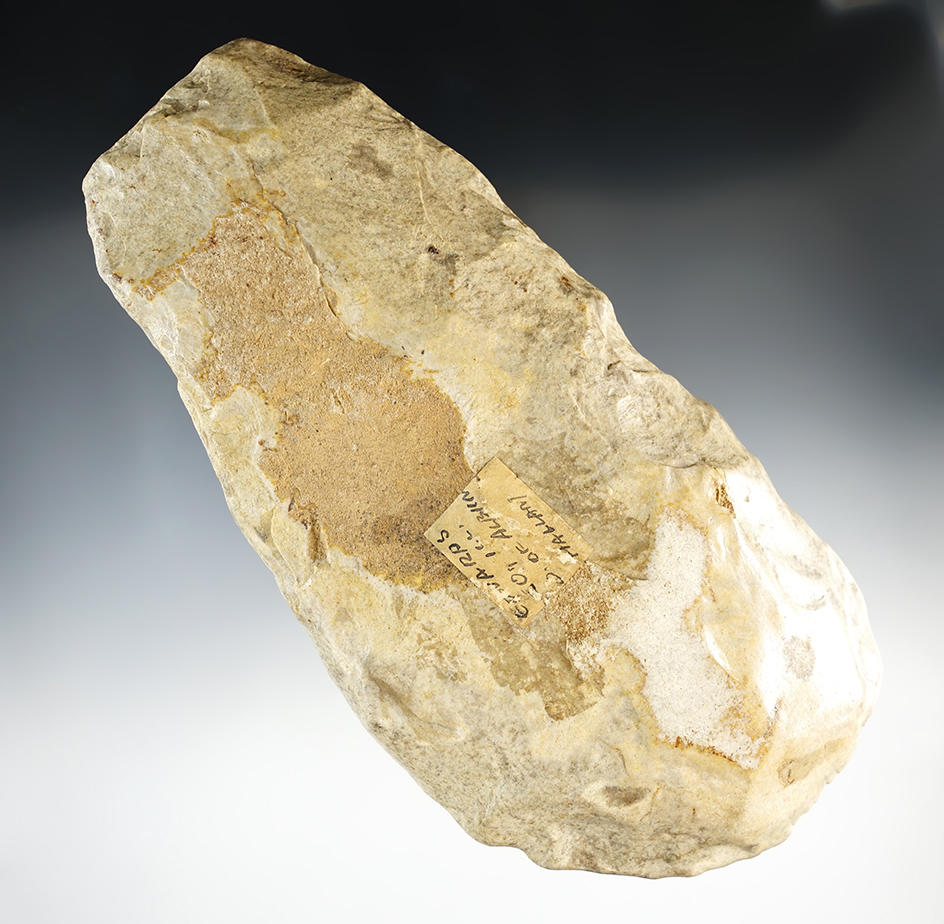 7 7/8" Flint Hoe - Mill Creek Chert with heavy use polish to bit. Edwards Co., Illinois. COA.