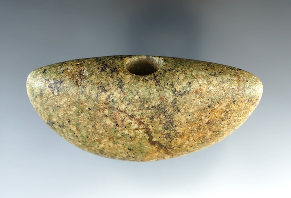 Rare! 3 3/8" Hardstone Drilled Winged Bannerstone in excellent condition. Massachusetts.