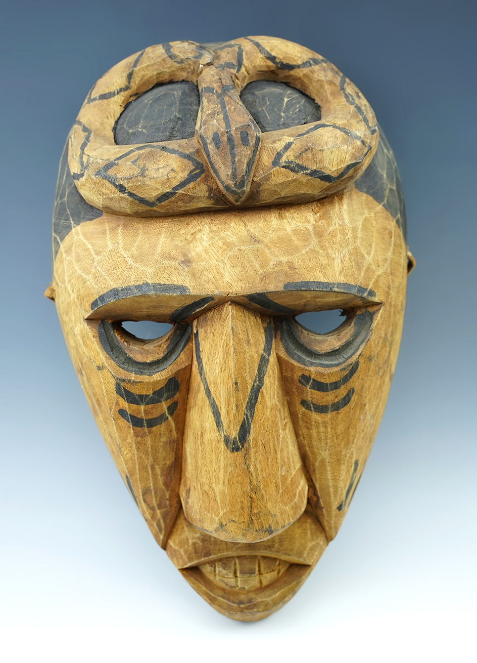 Nicely crafted 12" tall Cherokee Wood Mask made in North Carolina in the 1940s.