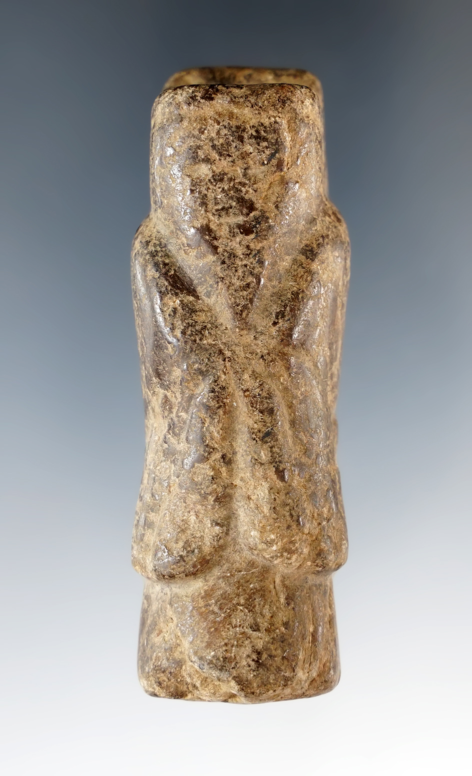 Heavily patinated and weathered 2 7/8" Ancient carved Stone Figural Pendant found in Burma