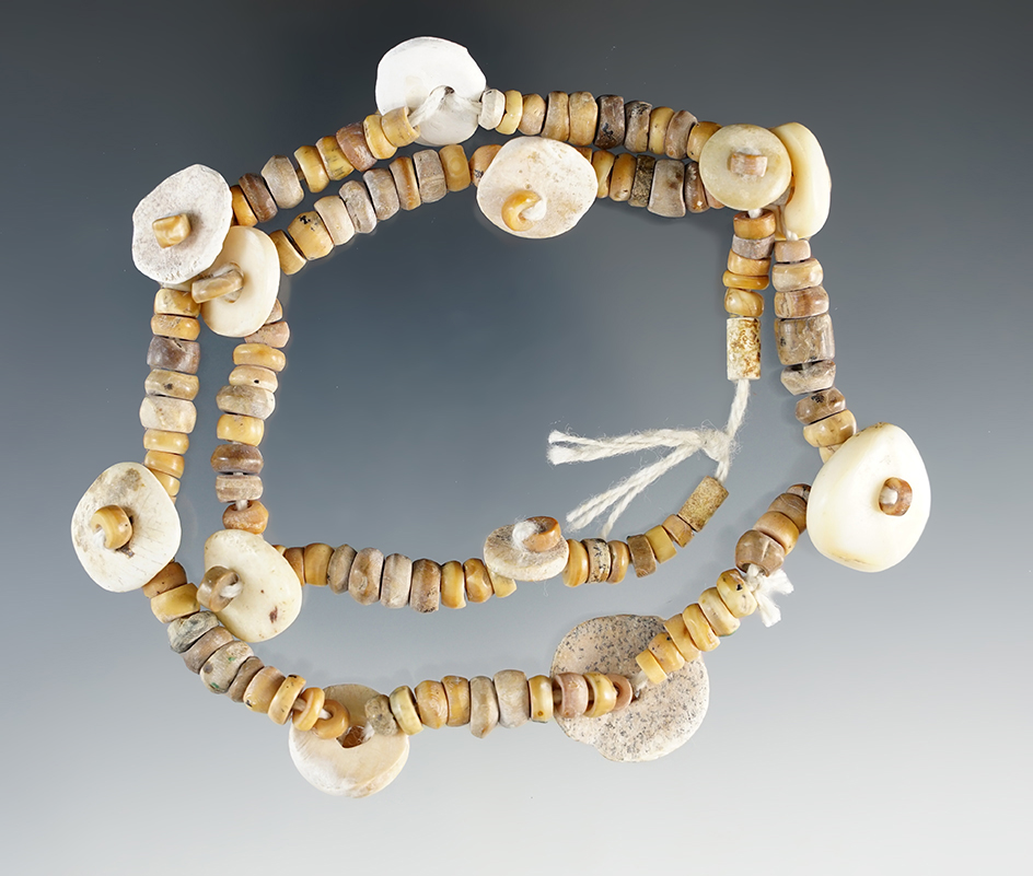 17" Long strand of Pre-Columbian drilled stone and shell beads recovered in Mexico.