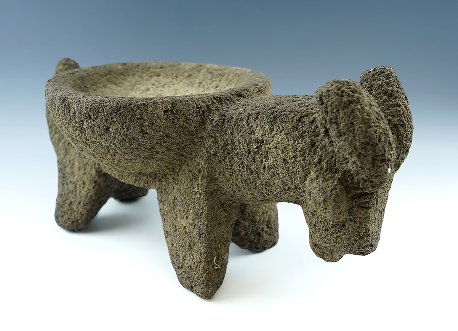 Excellent display artifact! 13 3/4" Long by 5 1/2" Tall Pre-Columbian Ram Effigy Matate.