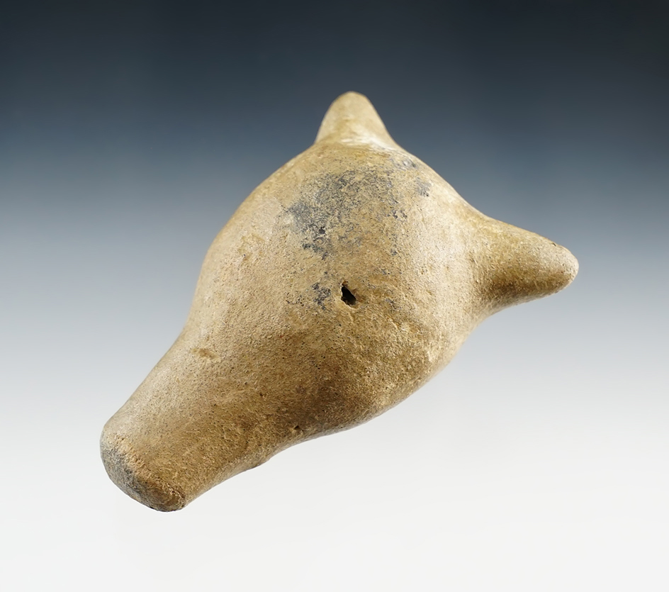 Unique 2 1/2" Pre-Columbian Dog Head Pottery Rattle, found in Mexico.