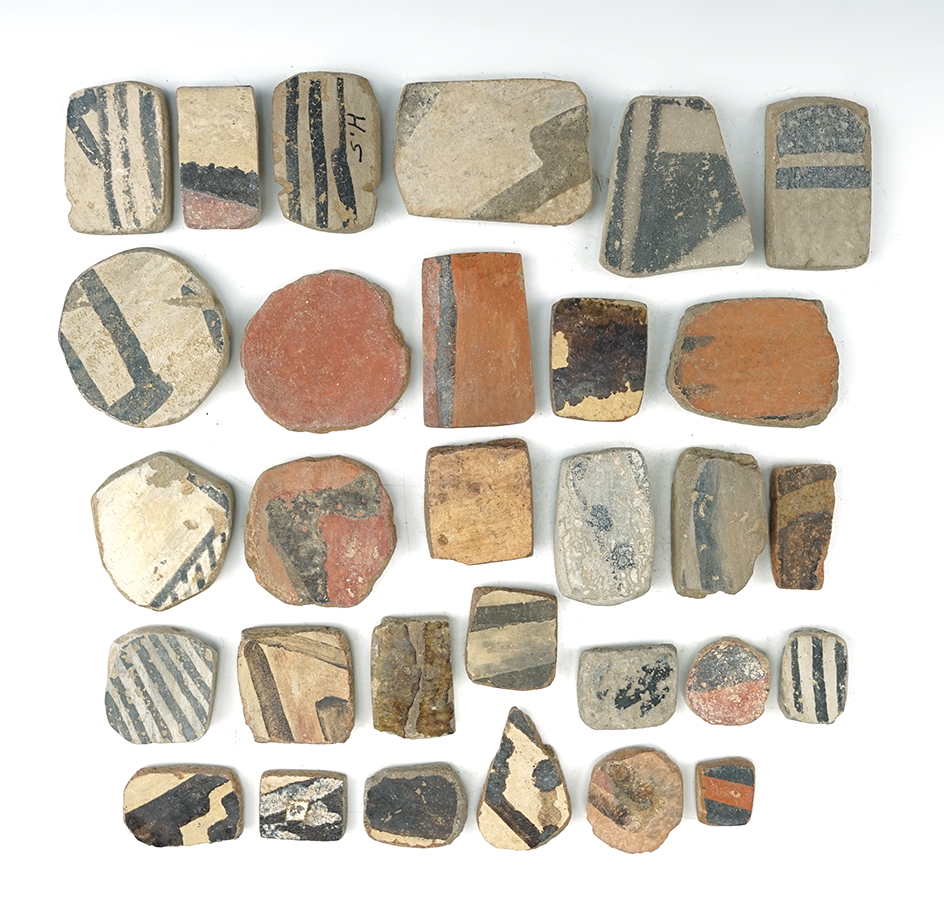 Set of 30 anciently salvaged pottery shards in various shapes. All found in New Mexico.