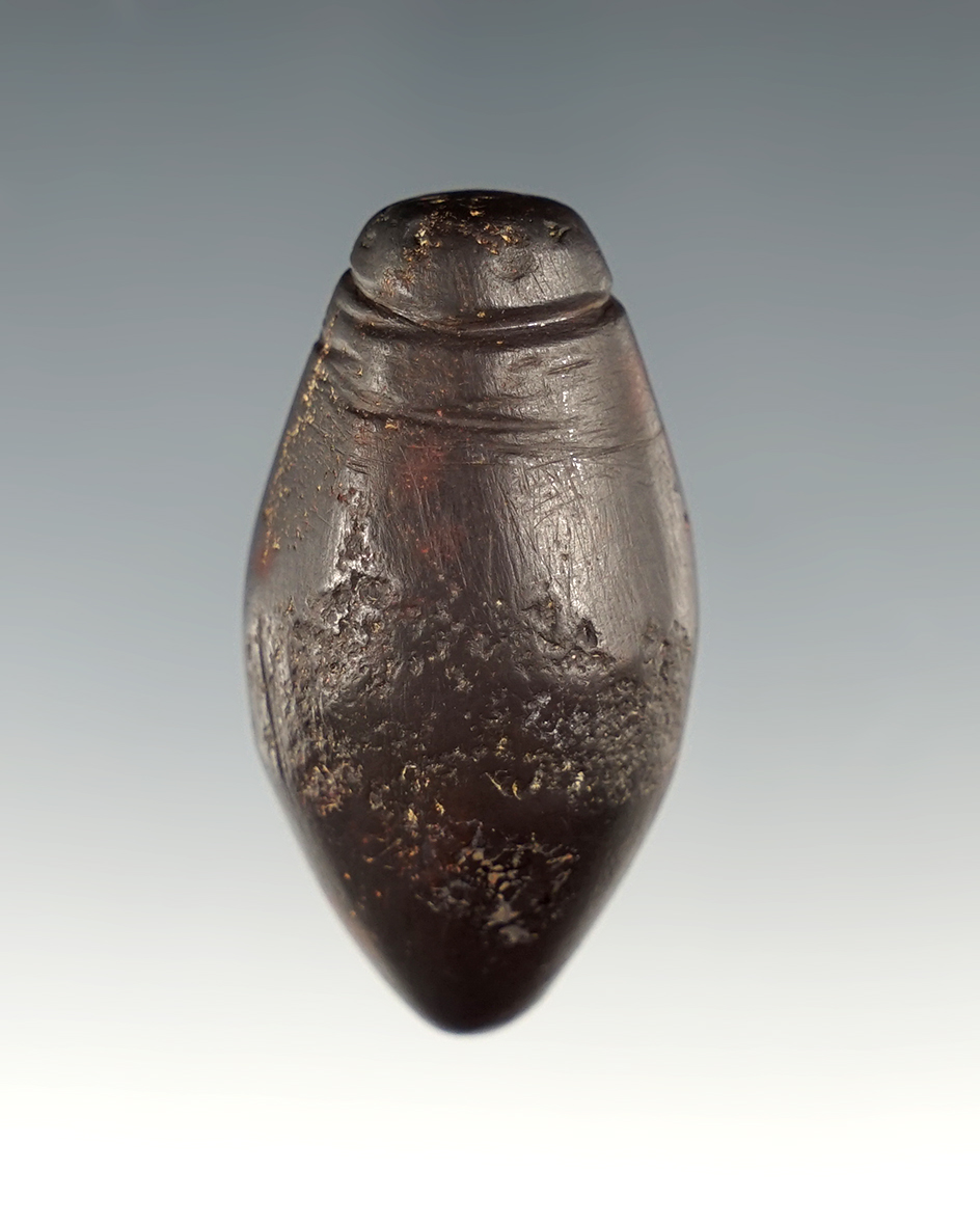 Well made 1 5/8" long Grooved Plummet made from Hematite. Found in the Midwestern U.S.