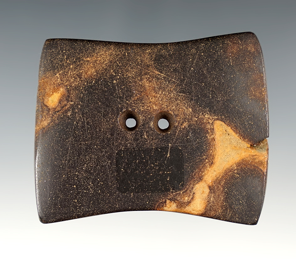 Uniquely styled 2 1/2" Bi-Concave Mississippian Gorget found near Ft. Wayne, Indiana.