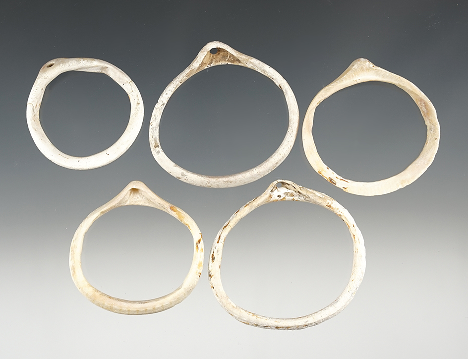 Set of 5 Shell Ornaments found in New Mexico. The largest is 2 3/16".