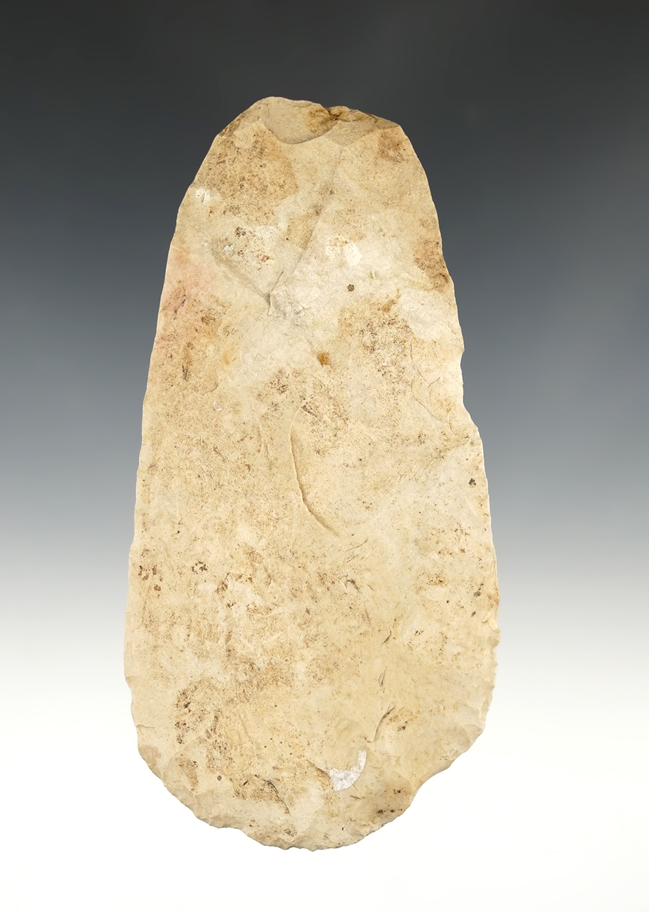 5 1/2" Flint Hoe that is very well patinated. Found in Indiana.