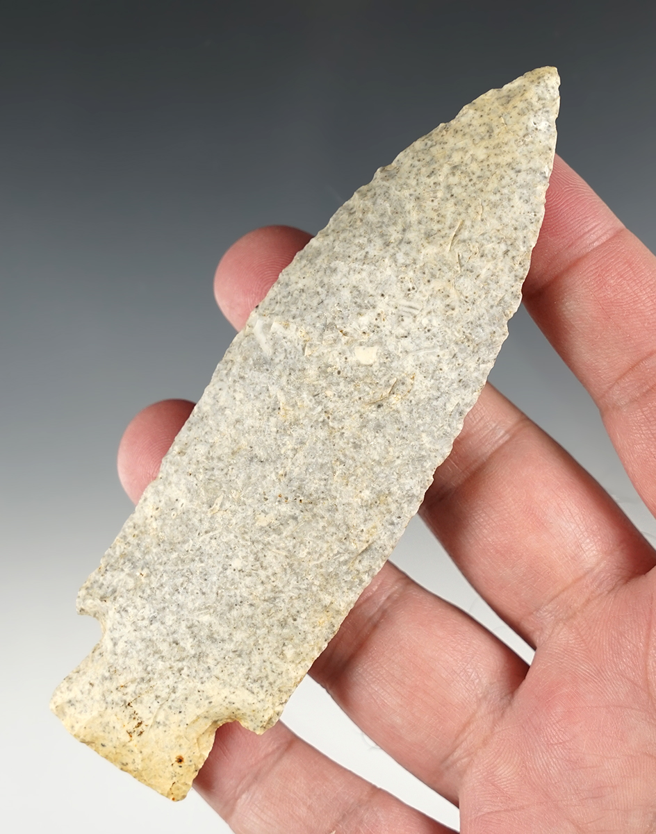 4 13/16" Etley made from Burlington Chert. Found in Boone Co., Missouri. Stermer COA.