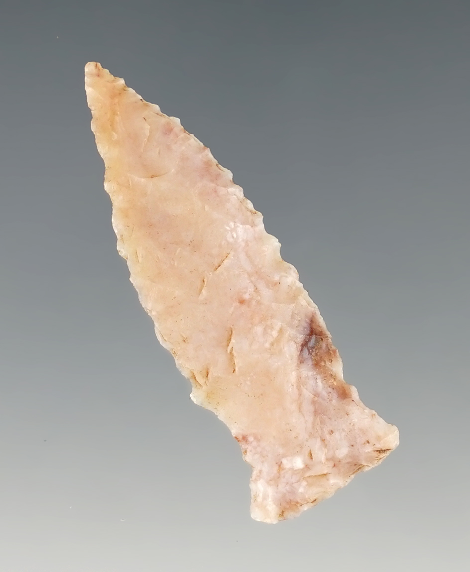 Fine 1 9/16" Utah Durango point made from red and pink Agate.