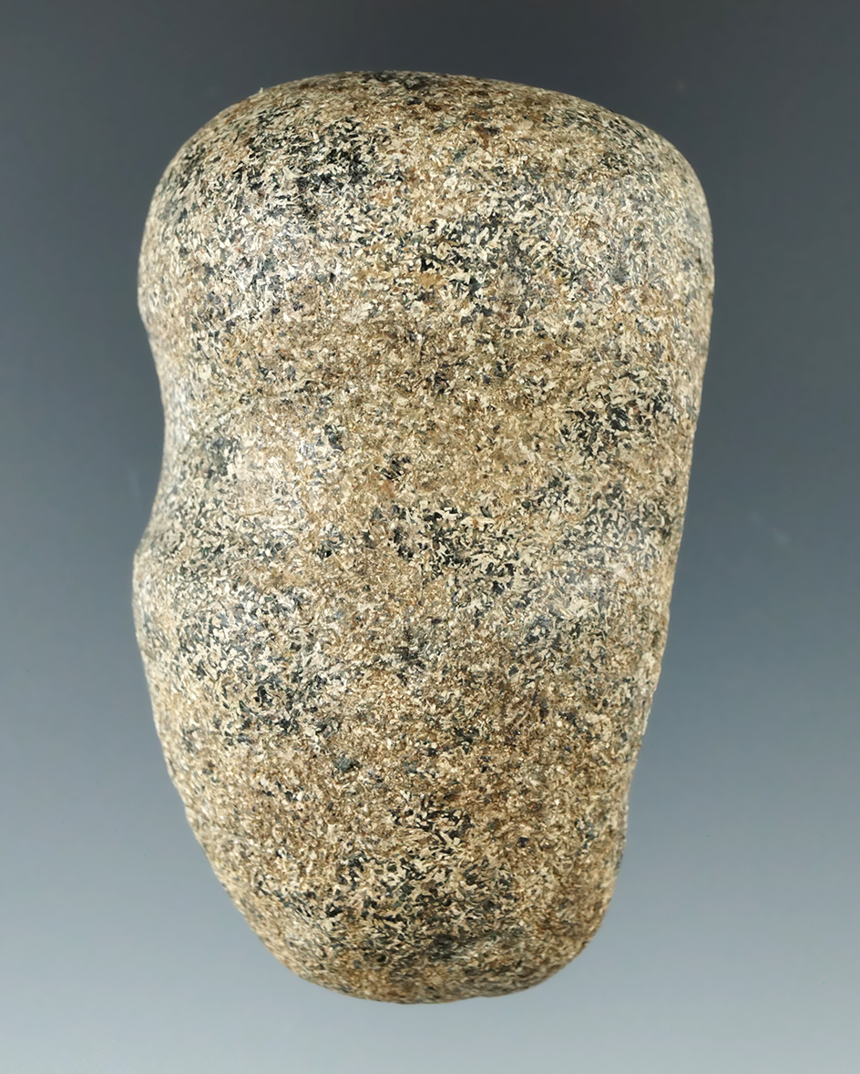 3" highly colored tan and black granite 3/4 grooved Hammerstone. Crawford Co., Ohio.