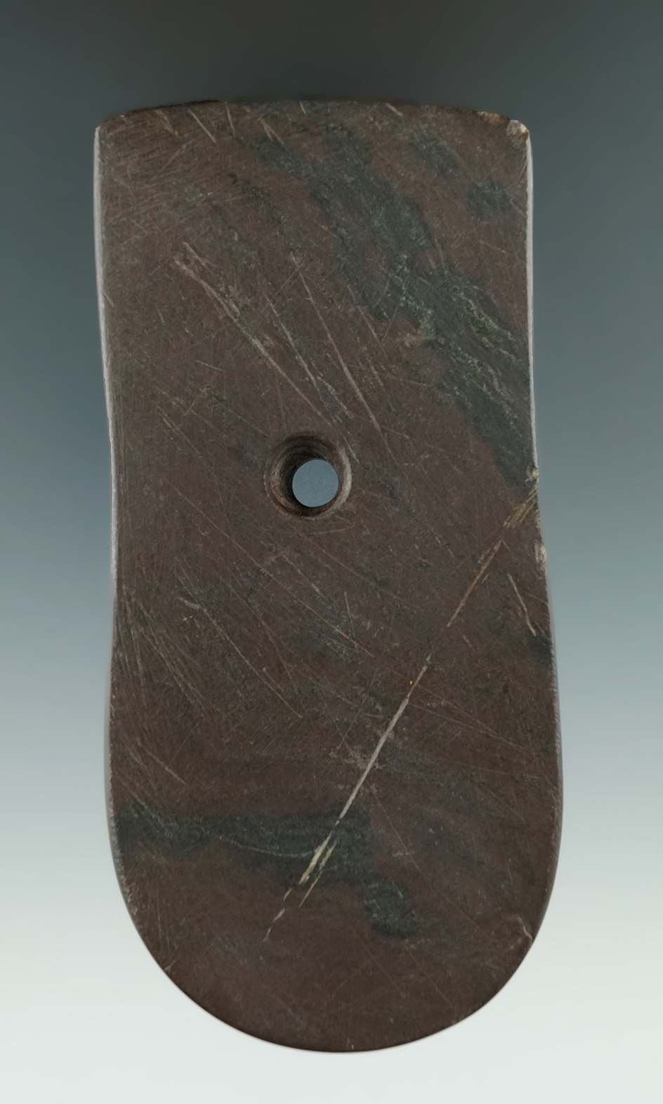 4 5/8" Adena Keyhole Pendant made from Mottled Slate, found in Indiana.