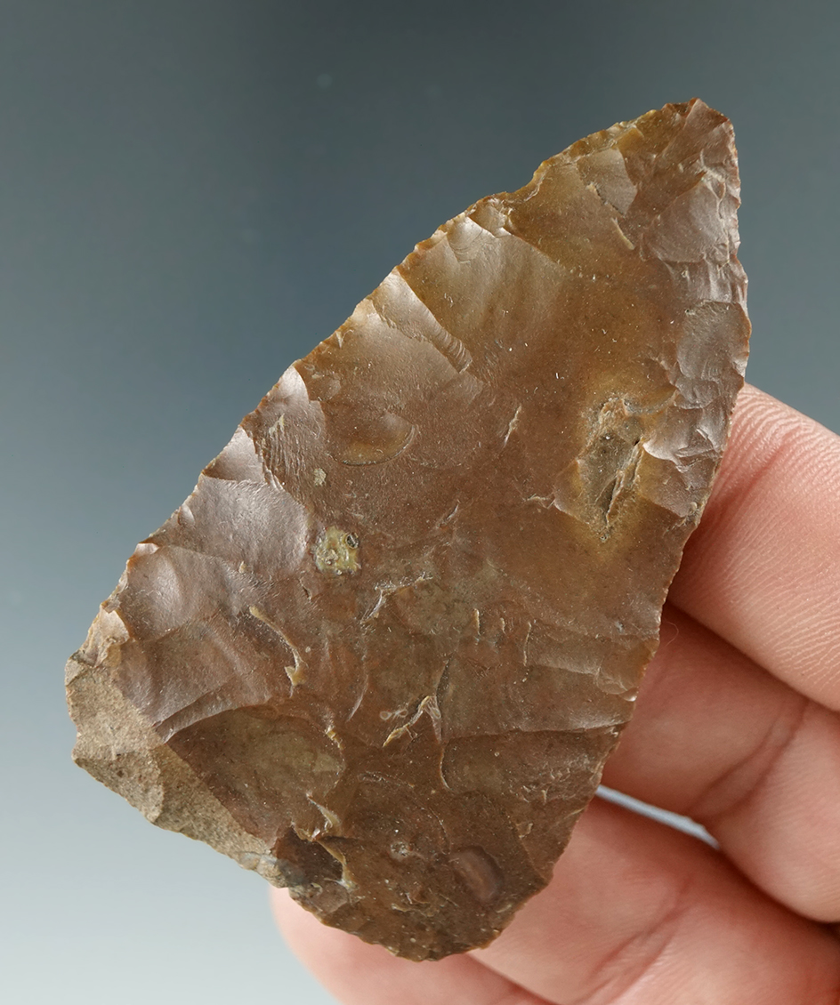2 5/8" Triangular Knife made from attractive brown Flint found in Michigan.