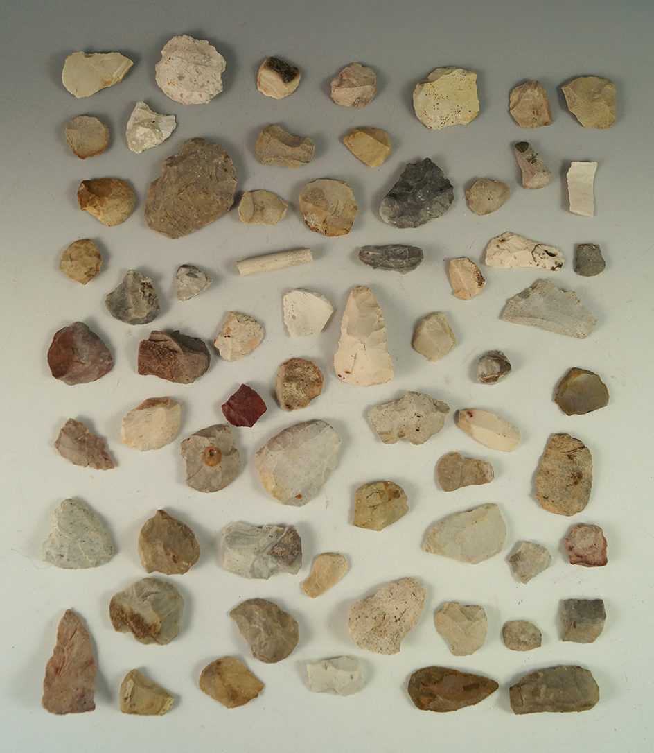 Group of 63 scrapers and Knives found by Greg LaForme at the Crawfish River site, Wisconsin.
