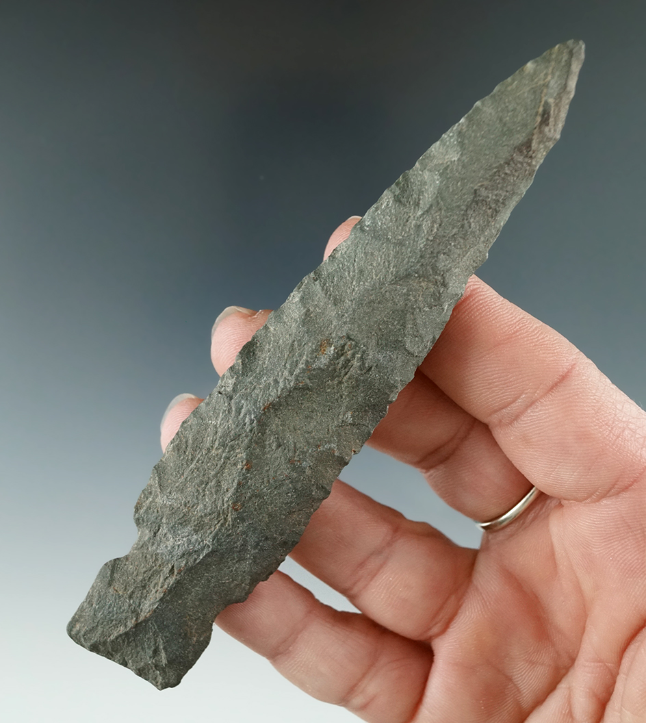 Uniquely styled 4 11/16" Sidenotch Lanceolate found in Michigan.