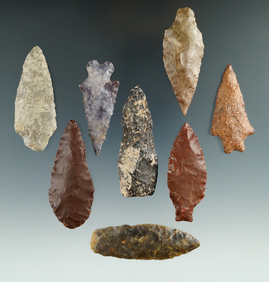 Group of 8 assorted arrowheads found in Utah, largest is 2 1/4".