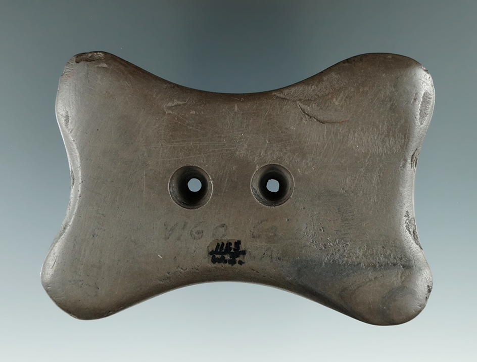 3 13/16" Quadriconcave Gorget found in Vigo Co.,  Virginia. Comes with a Jackson COA.