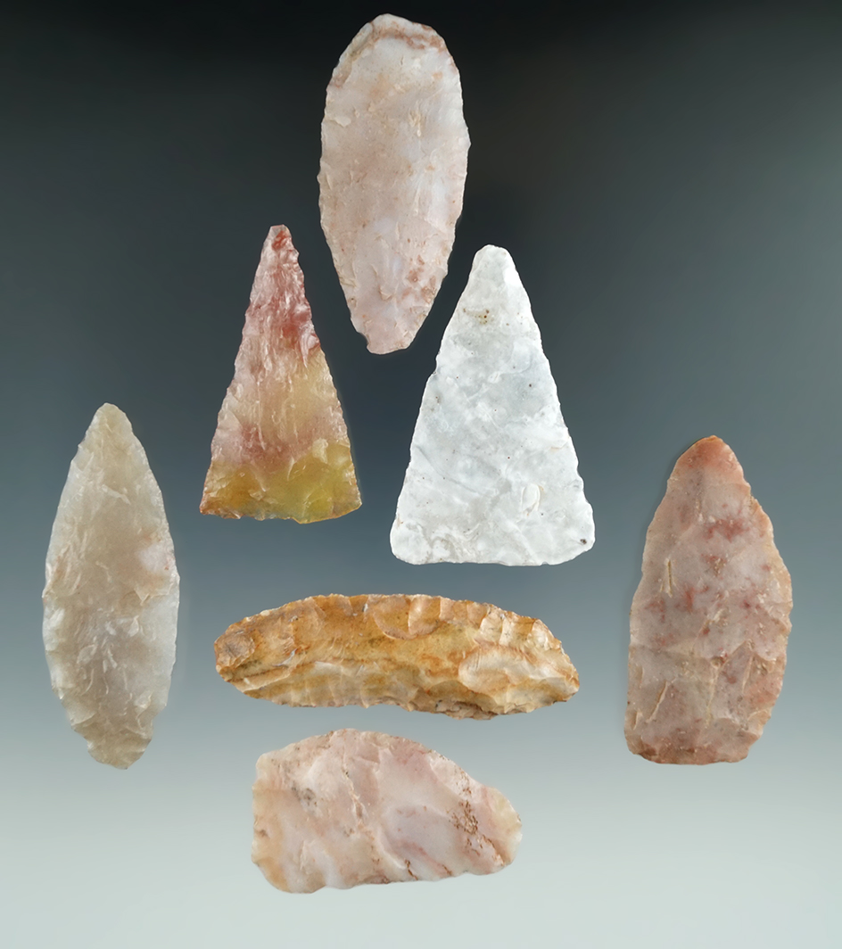 Knives made from attractive material found in Utah. Largest is 2 9/16".