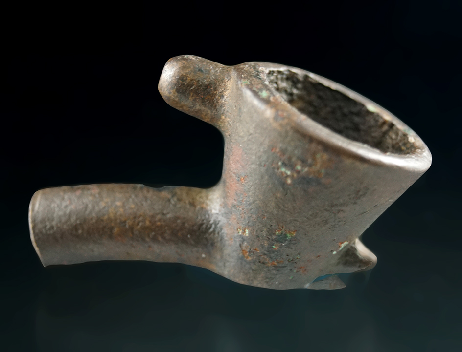 Unique! 1 9/16" long miniature bronze Reeves site trade pipe found by Alvin Wait in May 1965