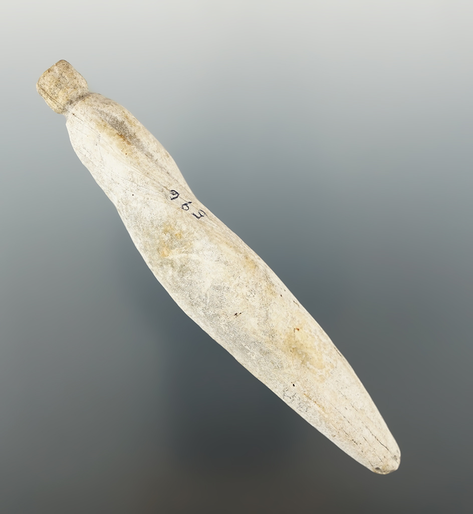 4 3/8" beautifully styled Marine shell plummet  that is well polished found in Hocking Co.,Ohio.