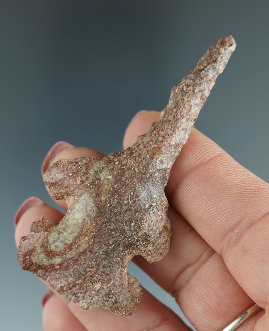 Beautifully styled 2 3/4" Thebes Drill made from Harrodsburg chert found in Decatur Co.,Indiana.