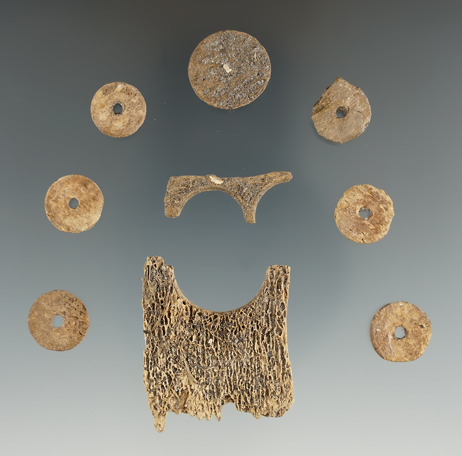 Very unique set! Group of Seven bone buttons and two button blanks found at an old fort site - FA