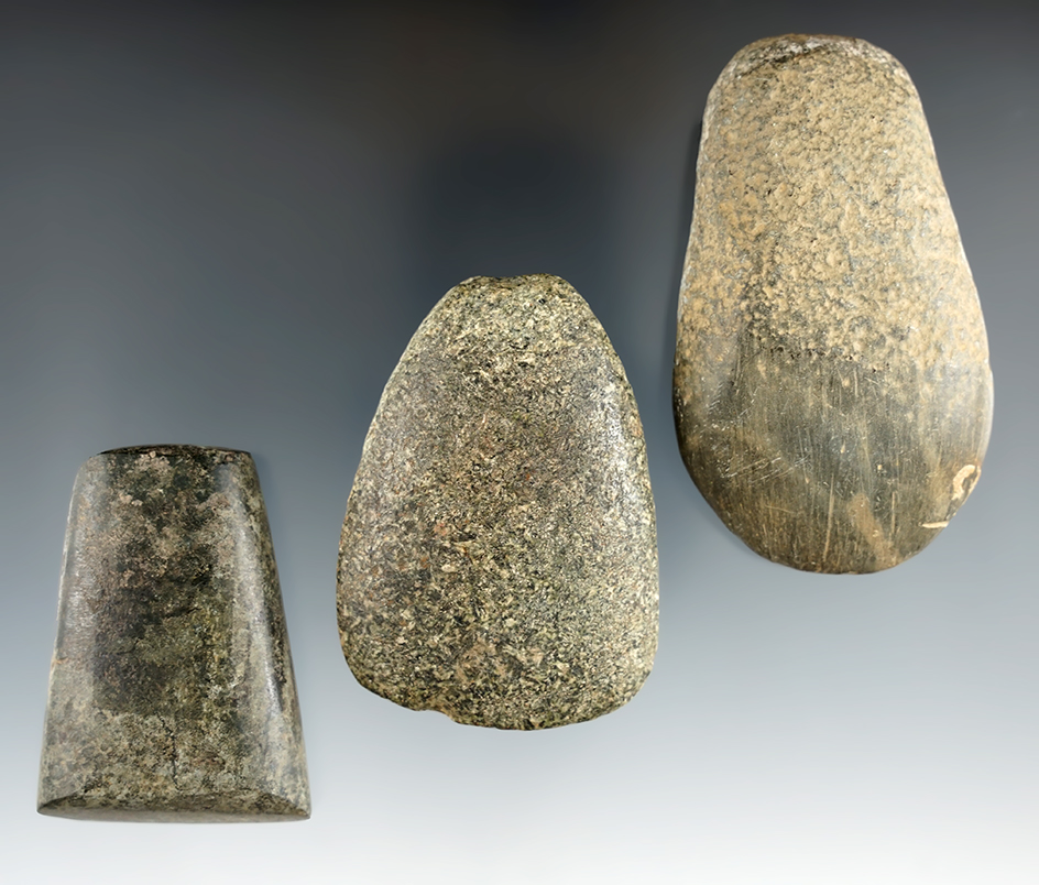 Set of three miniature Celts and adzes found in Kentucky, largest is 2 7/8".