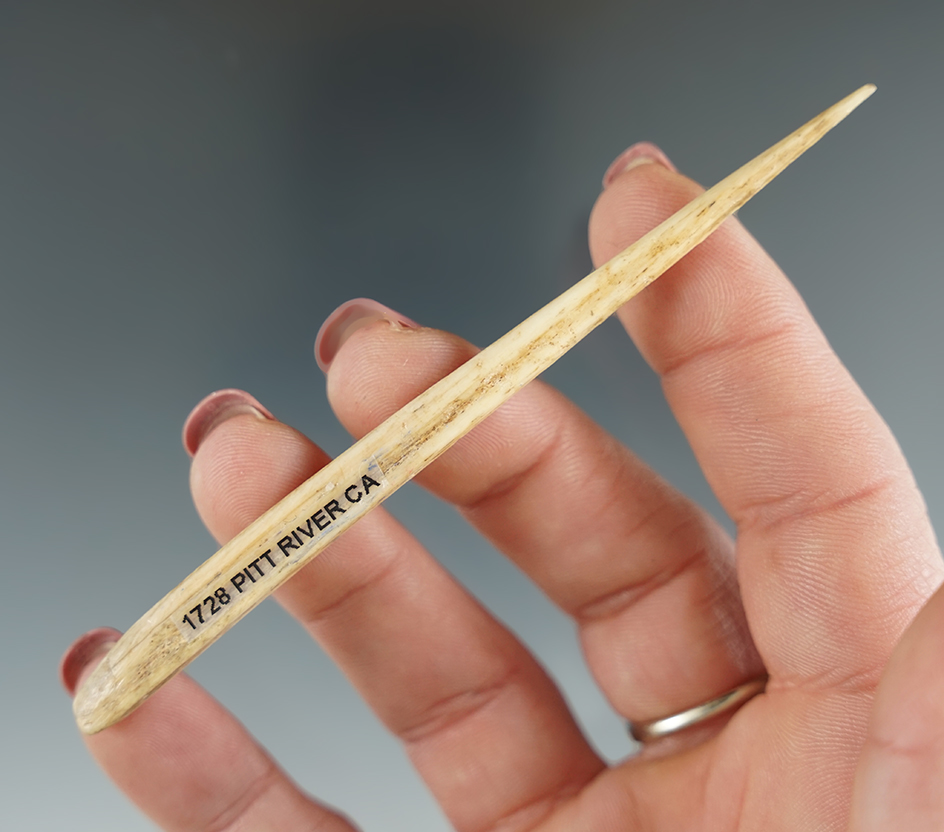 Ex. Perino!  4" bone hairpin found near the Pitt River, California.