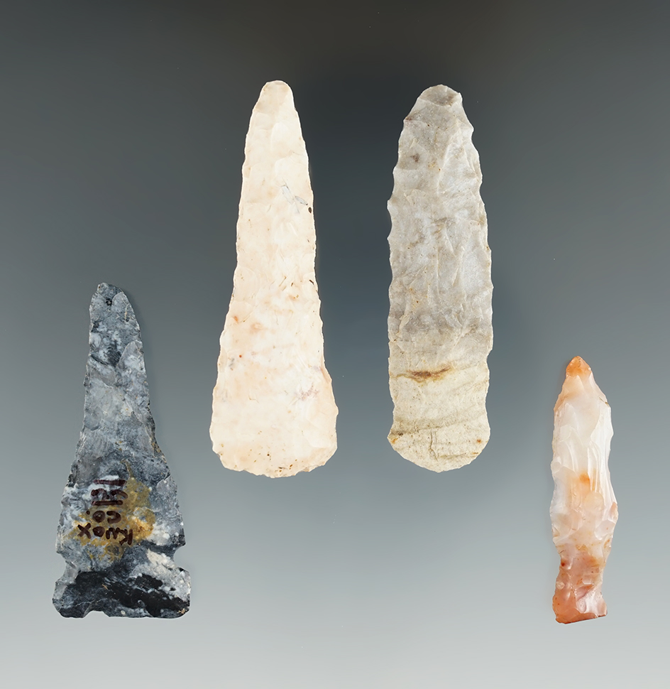 Set of four assorted Drills found in Knox Co.,Ohio, largest is 2 3/8". Comes with a Bennett COA.