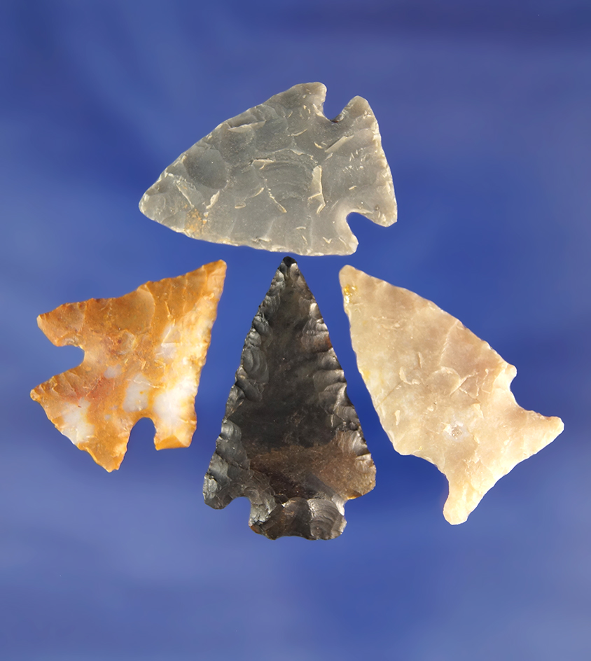 Set of four assorted Arizona Arrowheads, largest is 1 1/8".