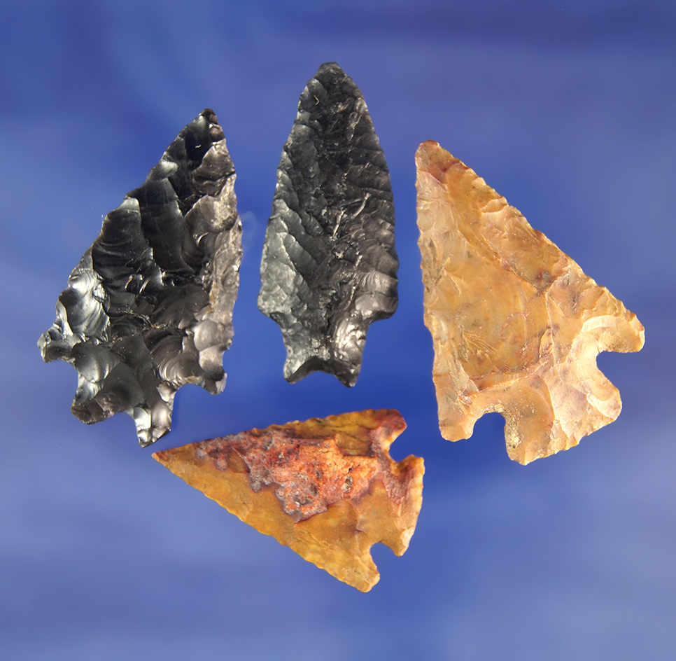 Set of four assorted arrowheads found in Oregon and Washington, largest is 1 9/16".